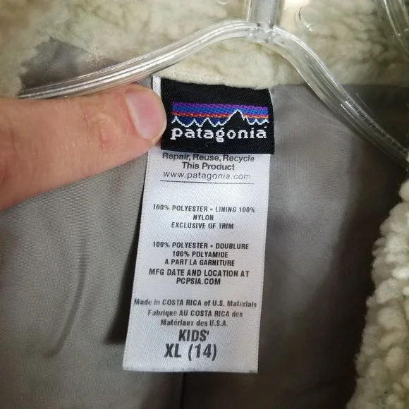 Patagonia Classic Retro-X Fleece Jacket Kids XL 14 Beige Teal Zip up Outdoor